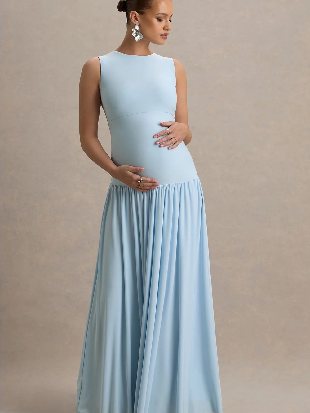 Sleeveless Light Blue Maxi Maternity Dress